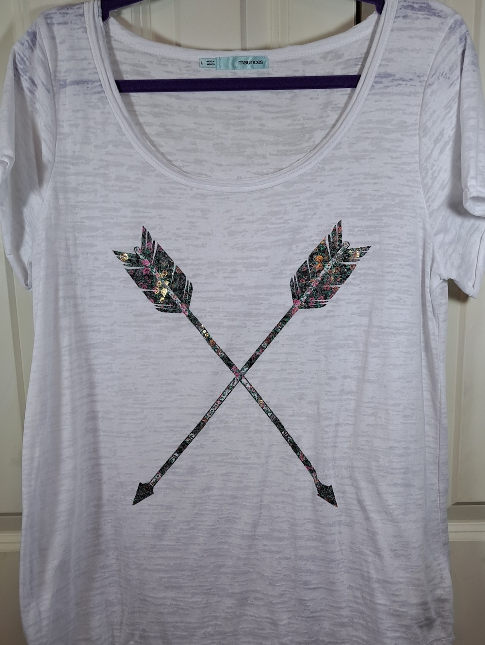 Maurices White Scoop Neck Tee with Floral Arrow Print